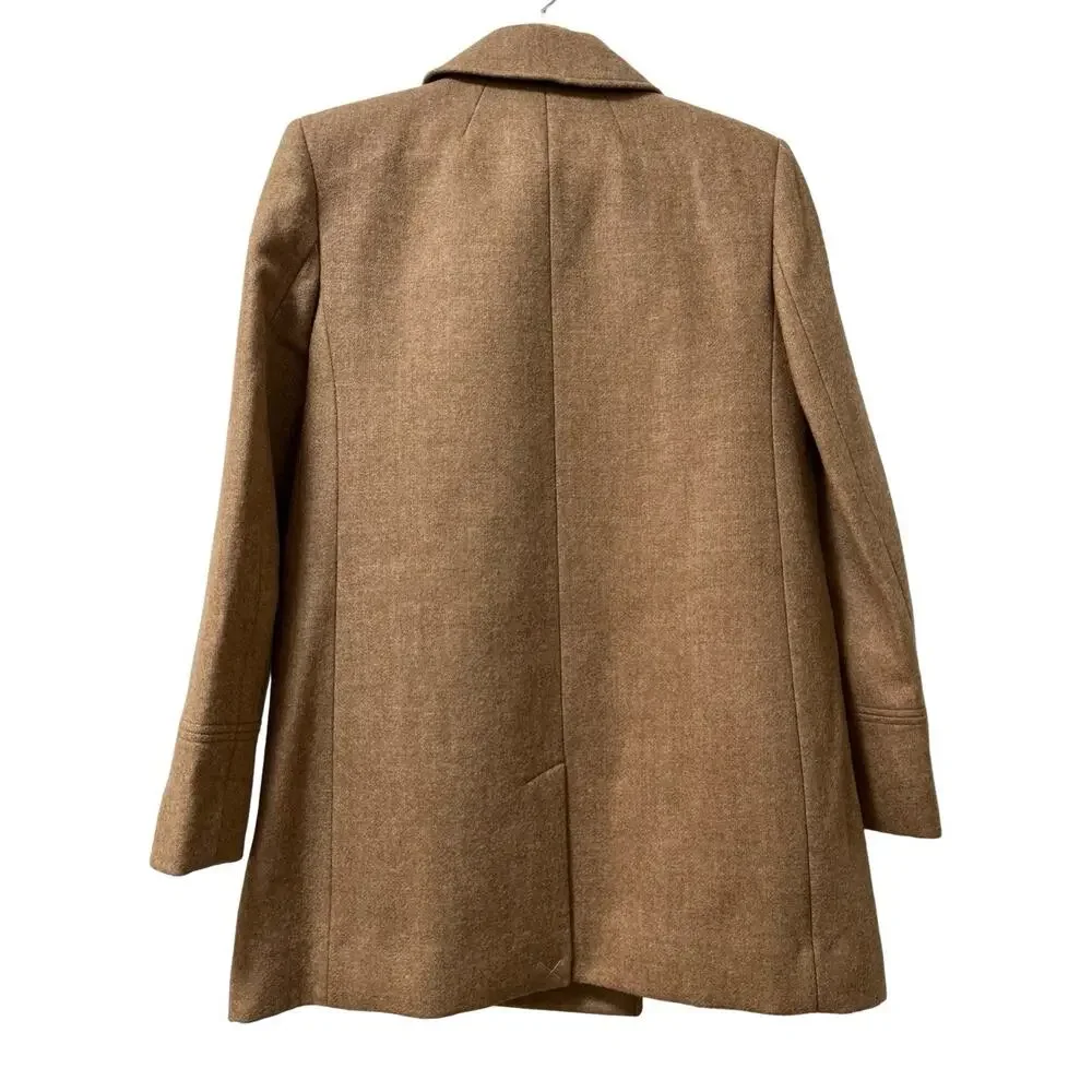 J Crew Womens Melton Wool Double Breasted Classic Peacoat Coat Size 4 Soft Brown